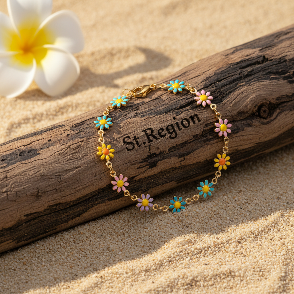Blue Multicolor Enamel & Goldtone Mum Station Bracelet