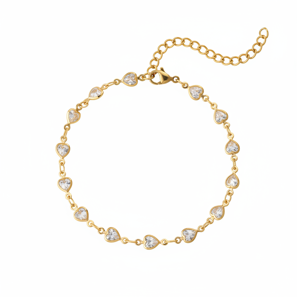 Clear Crystal & Goldtone Heart Station Bracelet