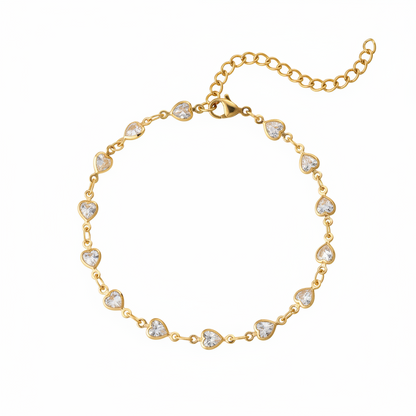 Clear Crystal & Goldtone Heart Station Bracelet