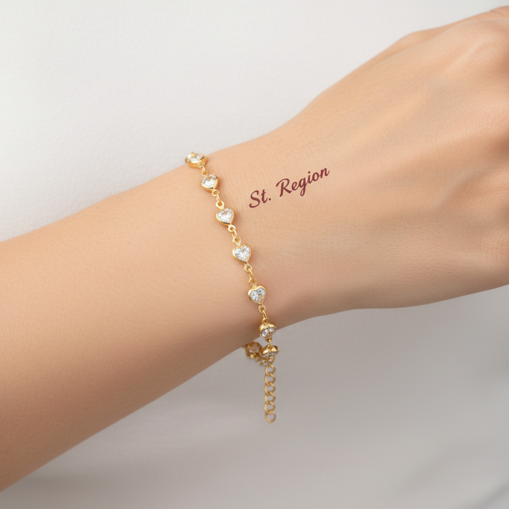 Clear Crystal & Goldtone Heart Station Bracelet