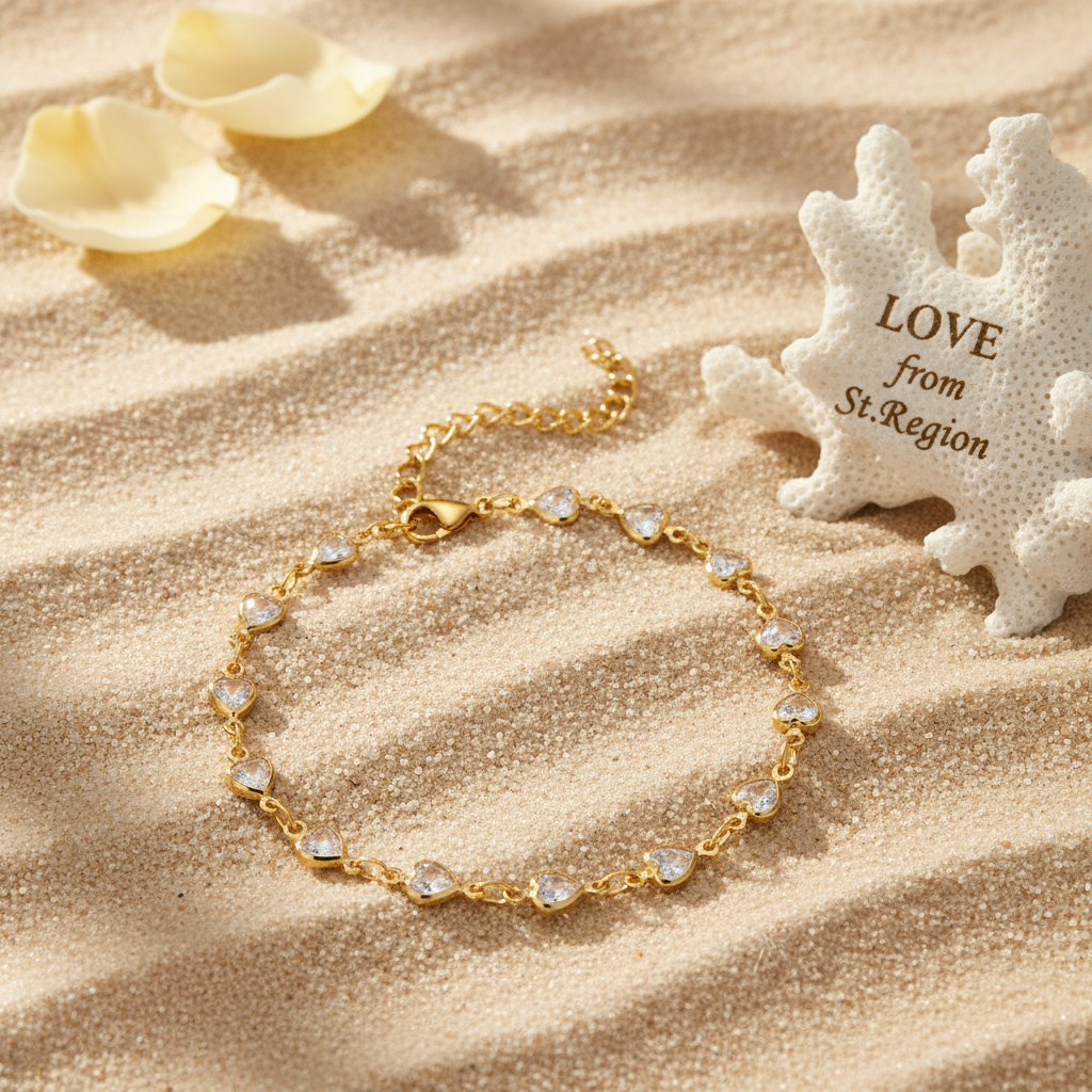 Clear Crystal & Goldtone Heart Station Bracelet