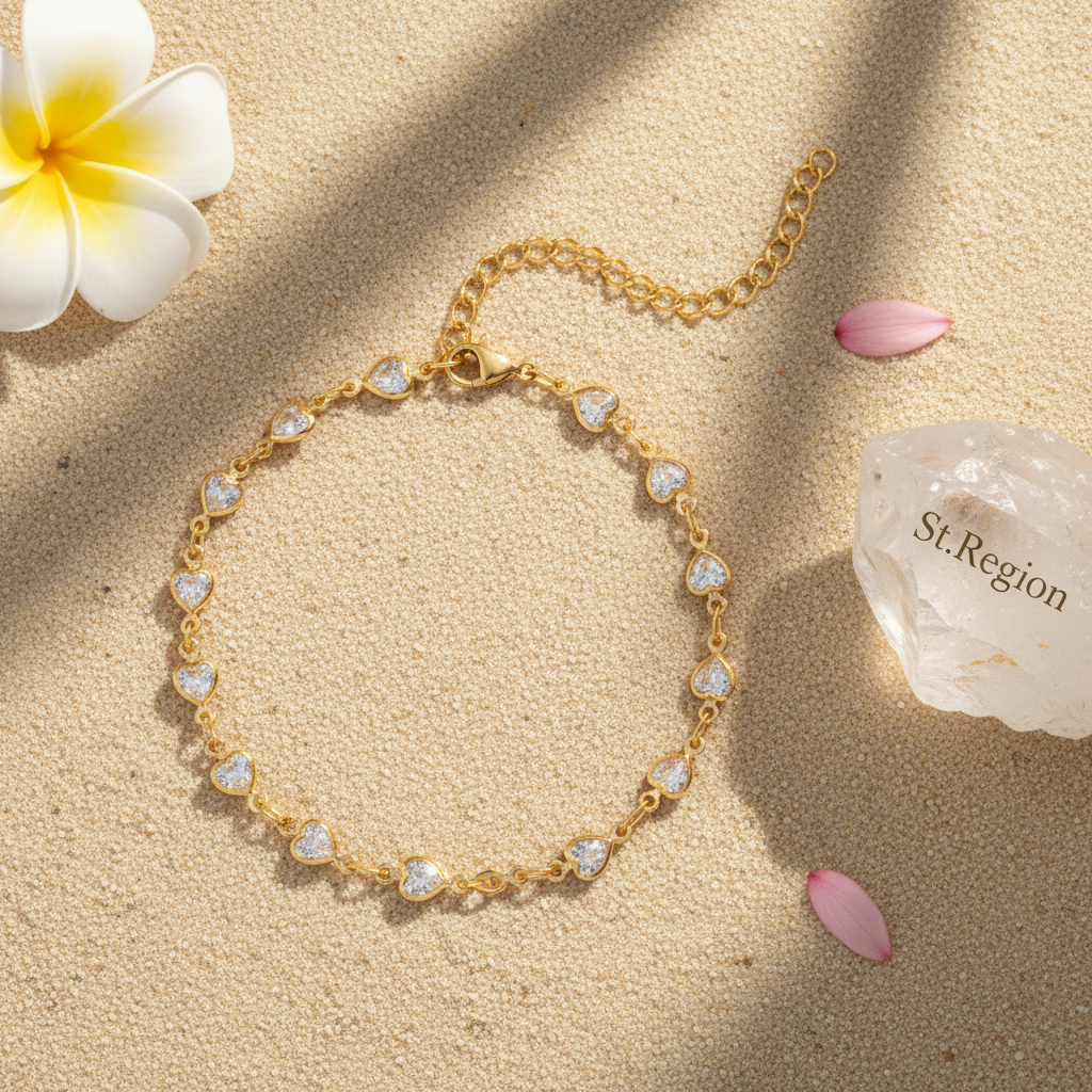 Clear Crystal & Goldtone Heart Station Bracelet
