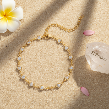 Clear Crystal & Goldtone Heart Station Bracelet