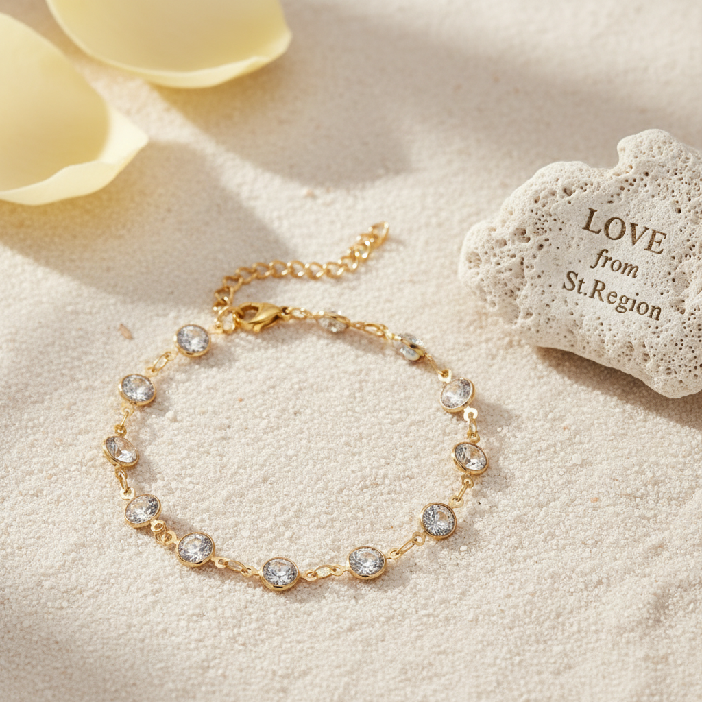 Clear Crystal & Goldtone Round Station Bracelet