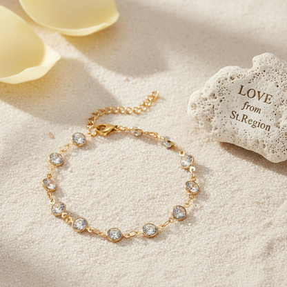 Clear Crystal & Goldtone Round Station Bracelet