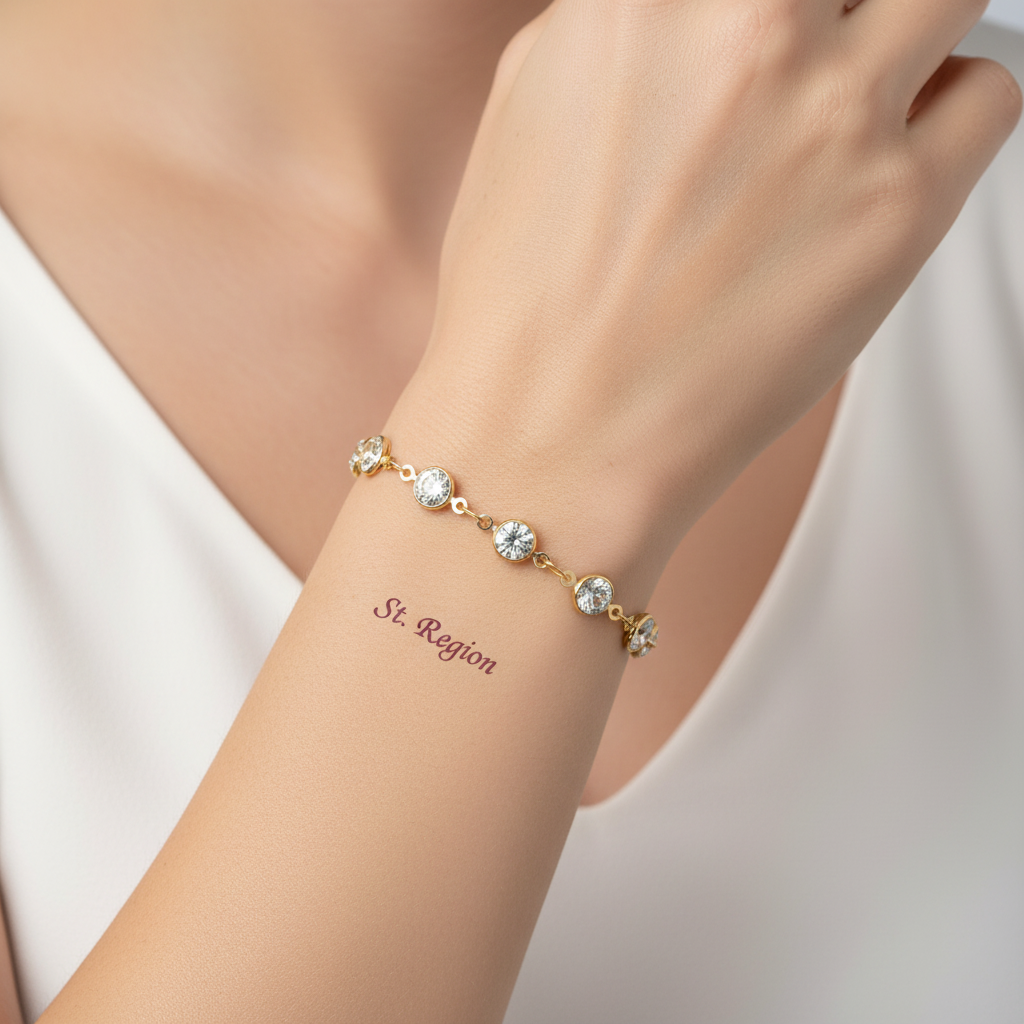 Clear Crystal & Goldtone Round Station Bracelet