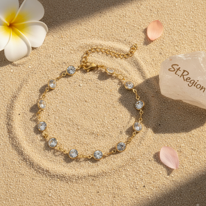 Clear Crystal & Goldtone Round Station Bracelet