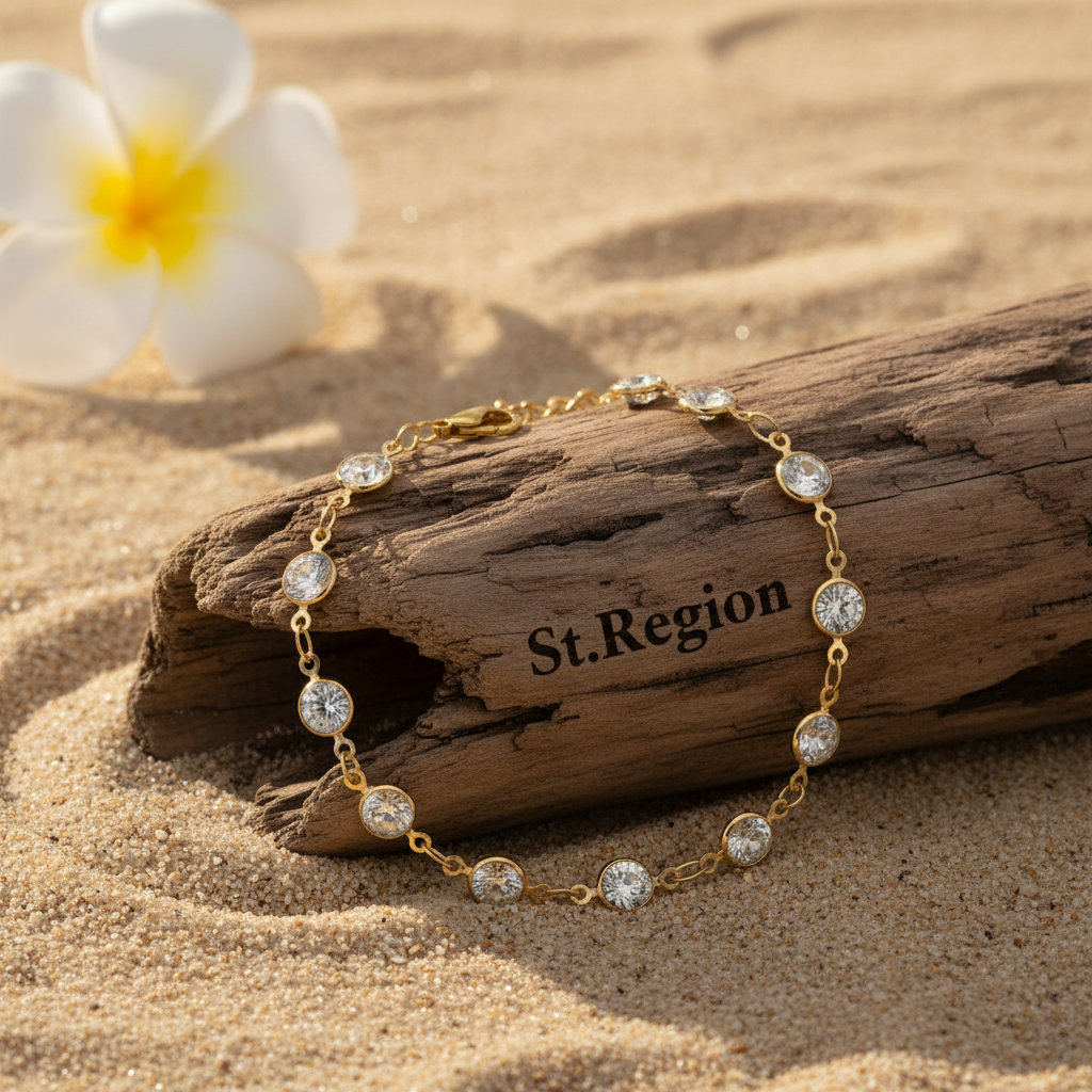 Clear Crystal & Goldtone Round Station Bracelet