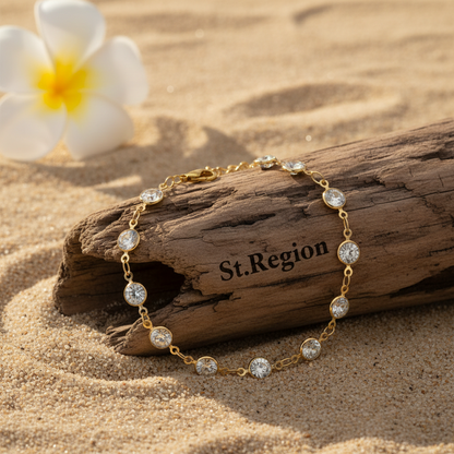 Clear Crystal & Goldtone Round Station Bracelet