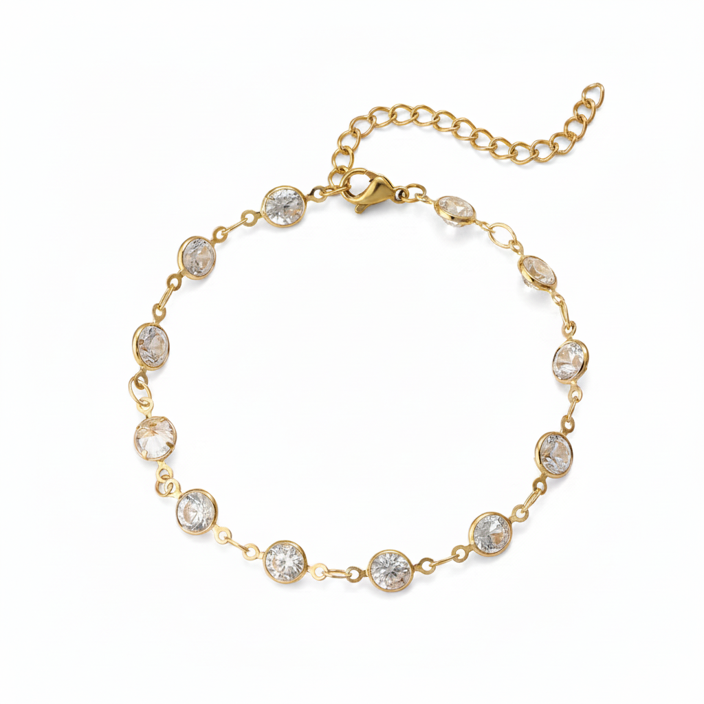 Clear Crystal & Goldtone Round Station Bracelet