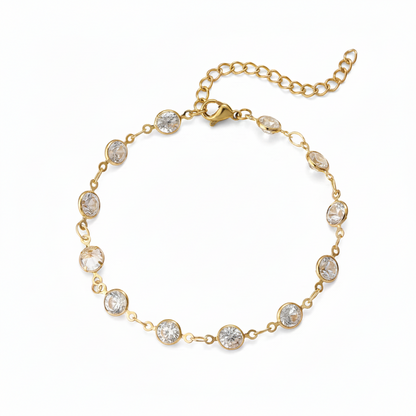 Clear Crystal & Goldtone Round Station Bracelet