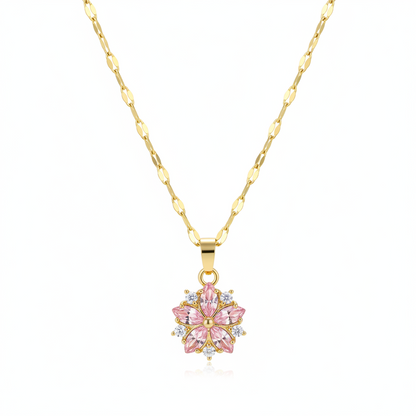 Pink Crystal & Cubic Zirconia Goldtone Floral Pendant Necklace