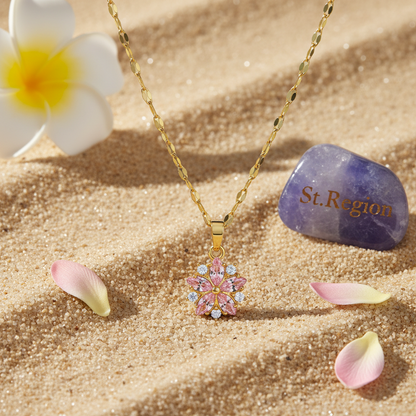 Pink Crystal & Cubic Zirconia Goldtone Floral Pendant Necklace