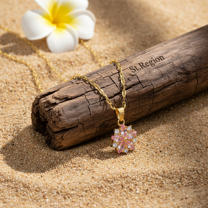 Pink Crystal & Cubic Zirconia Goldtone Floral Pendant Necklace