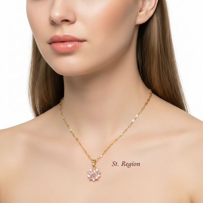 Pink Crystal & Cubic Zirconia Goldtone Floral Pendant Necklace