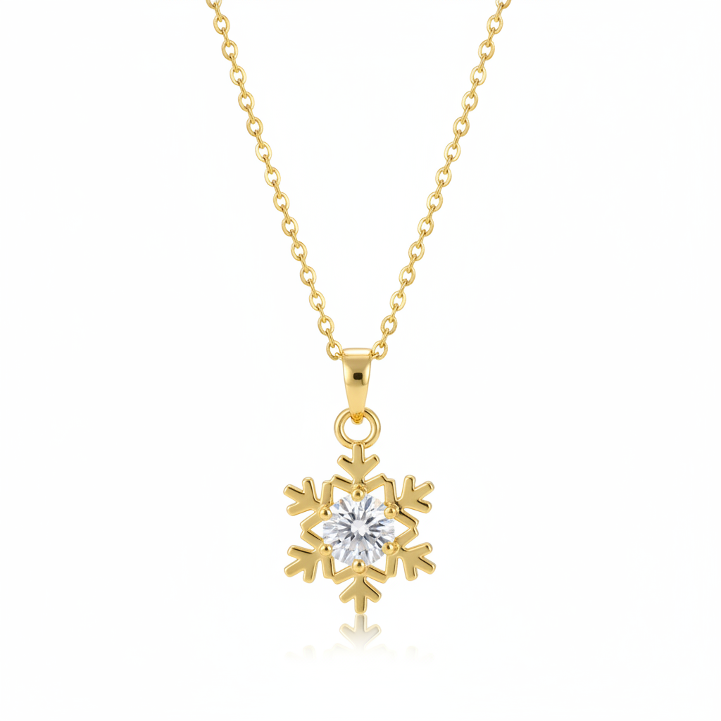 Crystal & Goldtone Snowflake Pendant Necklace