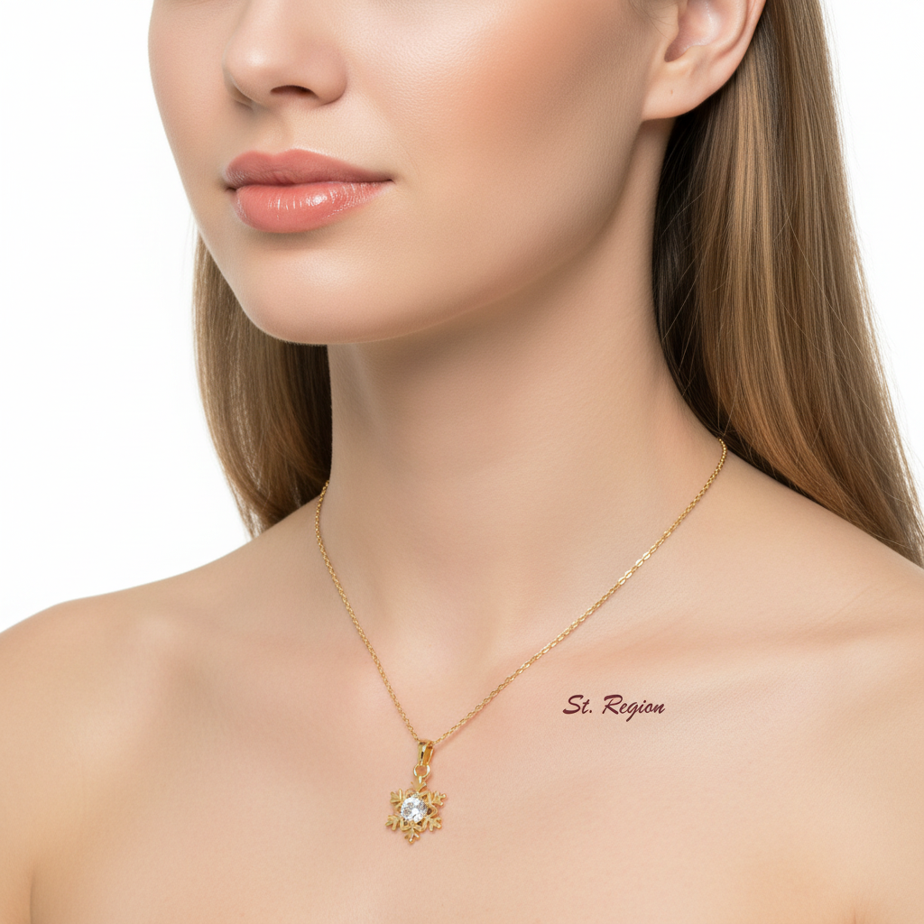 Crystal & Goldtone Snowflake Pendant Necklace