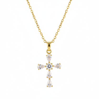 Pear-cut Crystal & Goldtone Cross Pendant Necklace