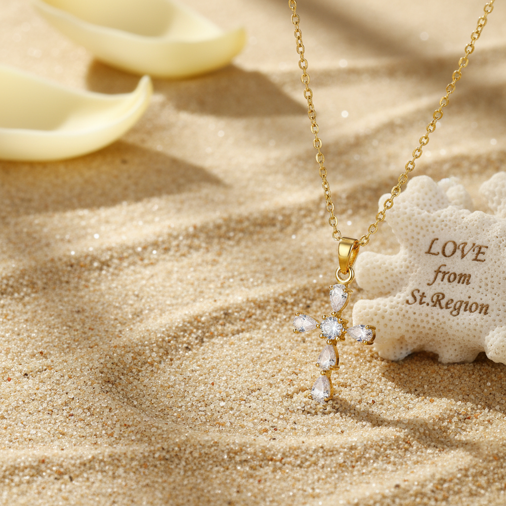 Pear-cut Crystal & Goldtone Cross Pendant Necklace