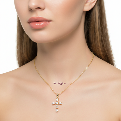 Pear-cut Crystal & Goldtone Cross Pendant Necklace