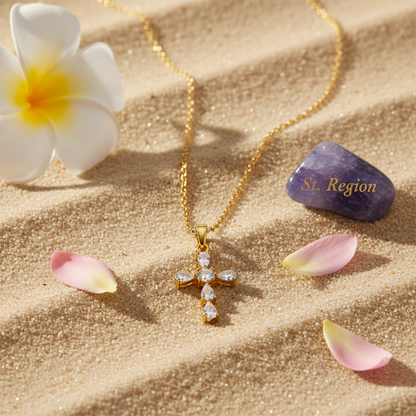 Pear-cut Crystal & Goldtone Cross Pendant Necklace