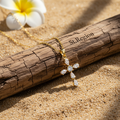 Pear-cut Crystal & Goldtone Cross Pendant Necklace