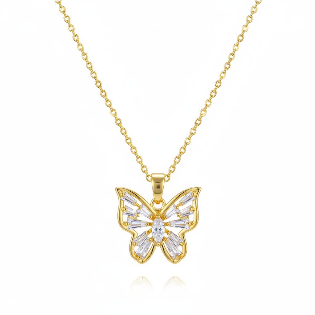 Crystal & Goldtone Butterfly Pendant Necklace