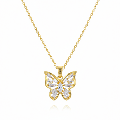 Crystal & Goldtone Butterfly Pendant Necklace