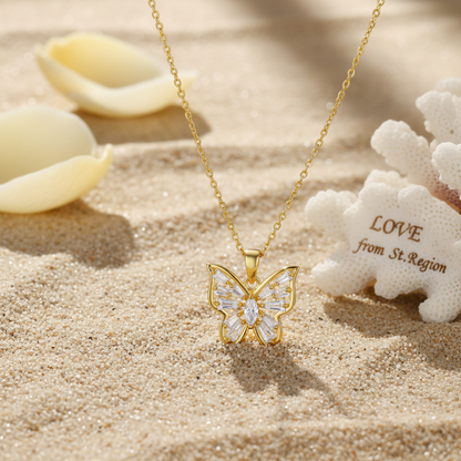Crystal & Goldtone Butterfly Pendant Necklace