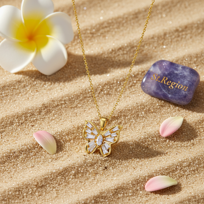 Crystal & Goldtone Butterfly Pendant Necklace