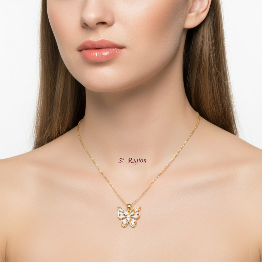 Crystal & Goldtone Butterfly Pendant Necklace