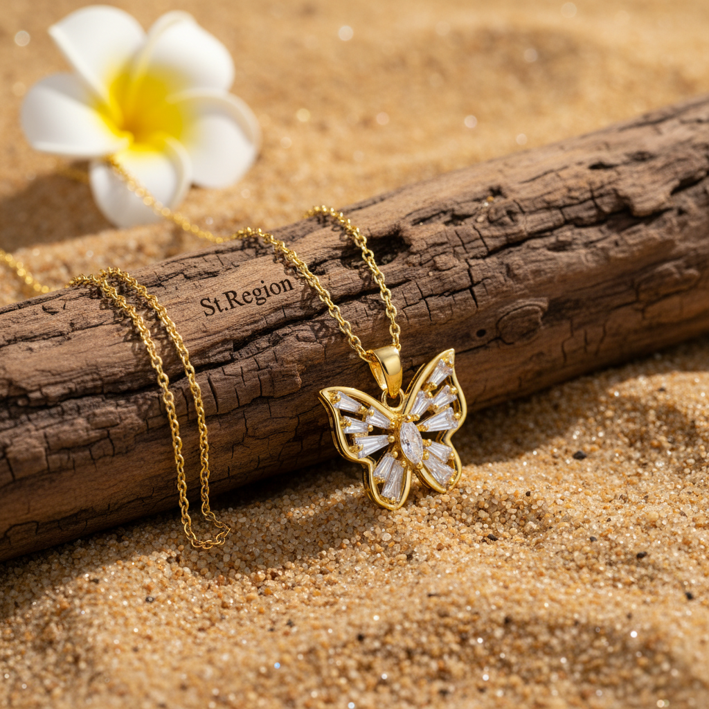Crystal & Goldtone Butterfly Pendant Necklace