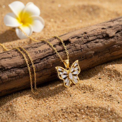 Crystal & Goldtone Butterfly Pendant Necklace
