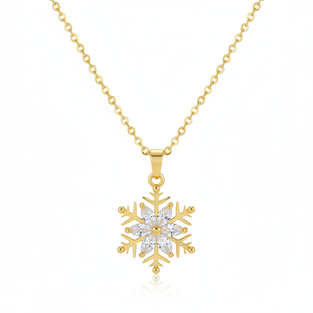 Crystal & Goldtone Snowflake Pendant Necklace