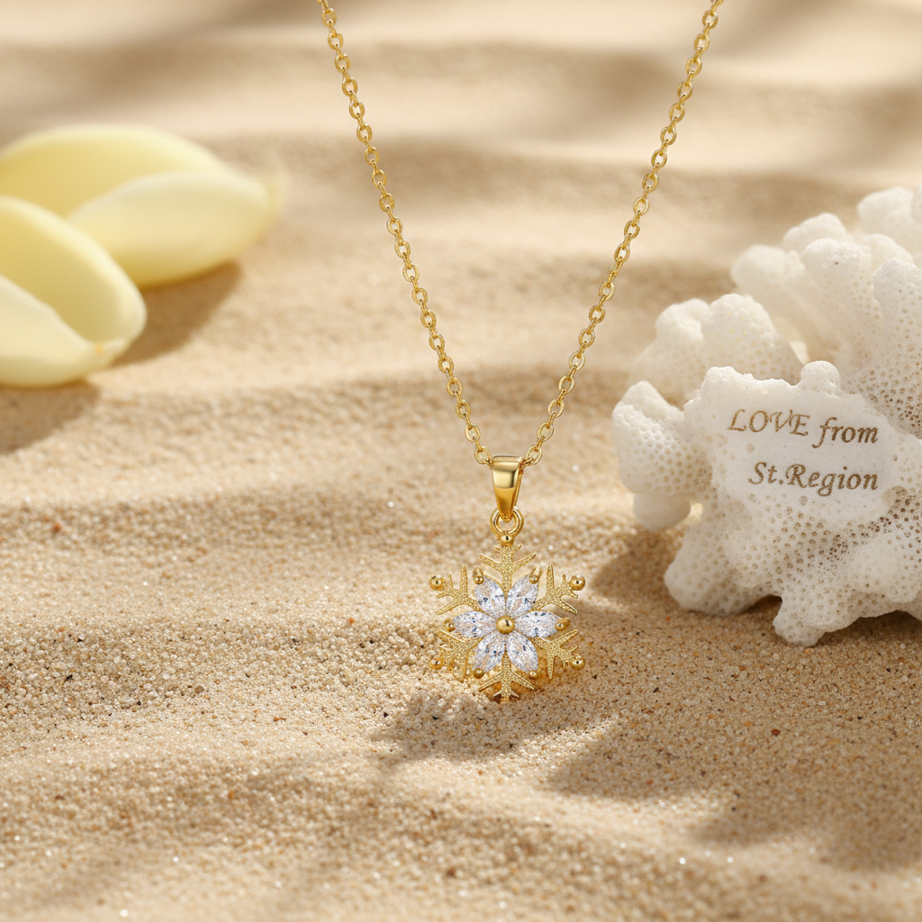 Crystal & Goldtone Snowflake Pendant Necklace