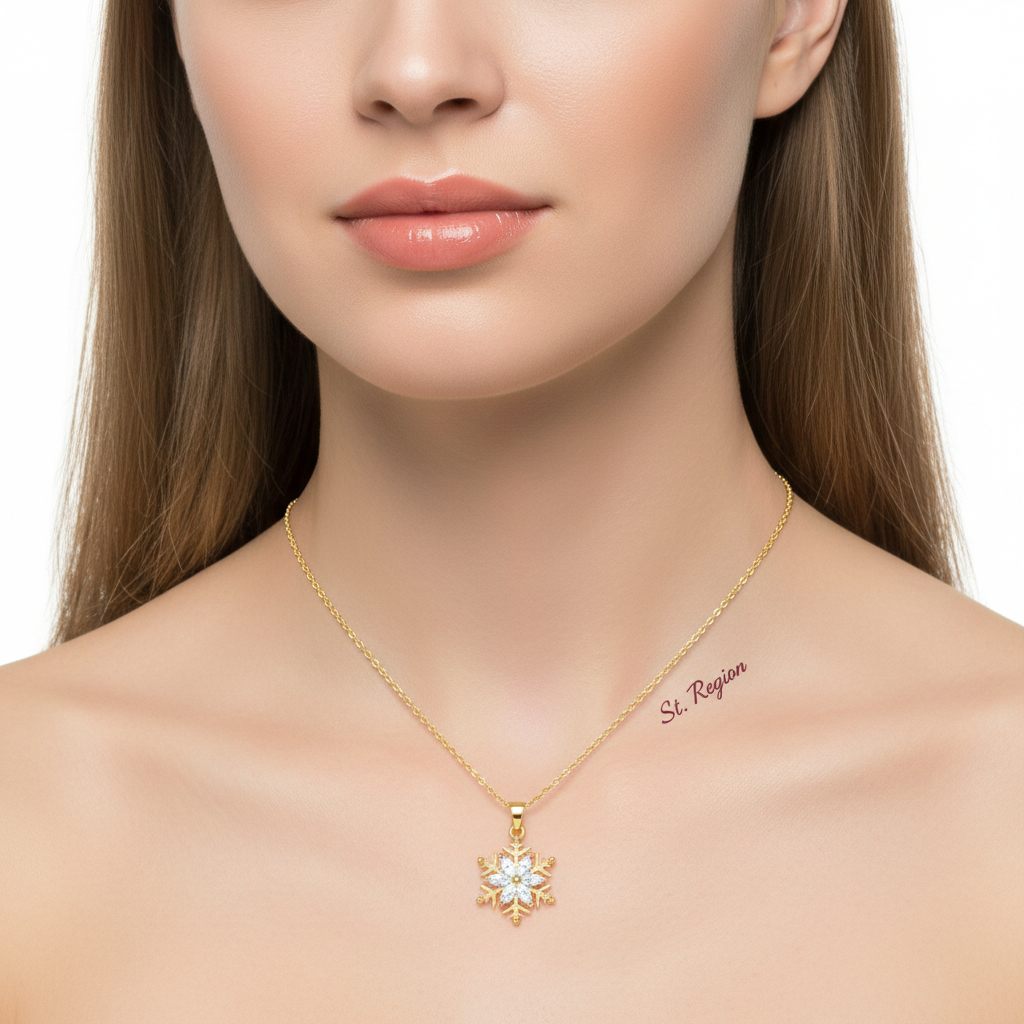 Crystal & Goldtone Snowflake Pendant Necklace