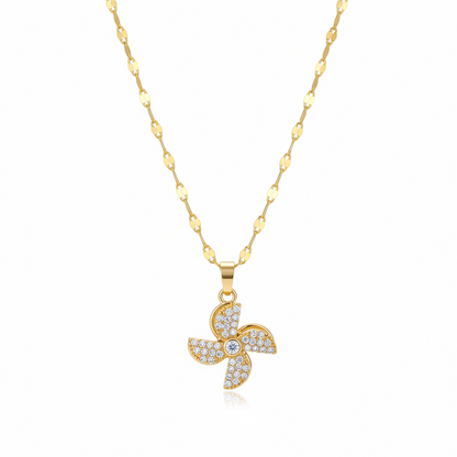 Cubic Zirconia & Goldtone Rotatable Windmill Pendant Necklace