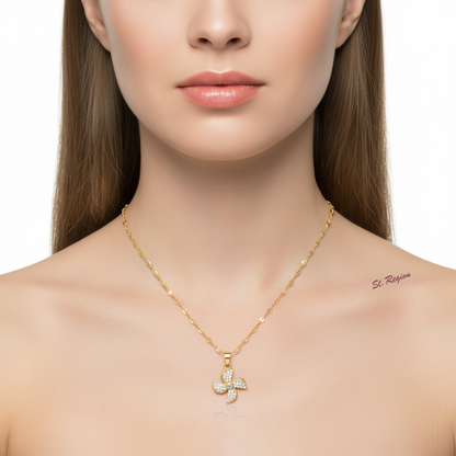 Cubic Zirconia & Goldtone Rotatable Windmill Pendant Necklace