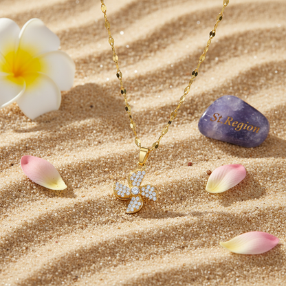 Cubic Zirconia & Goldtone Rotatable Windmill Pendant Necklace