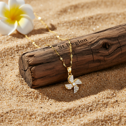Cubic Zirconia & Goldtone Rotatable Windmill Pendant Necklace