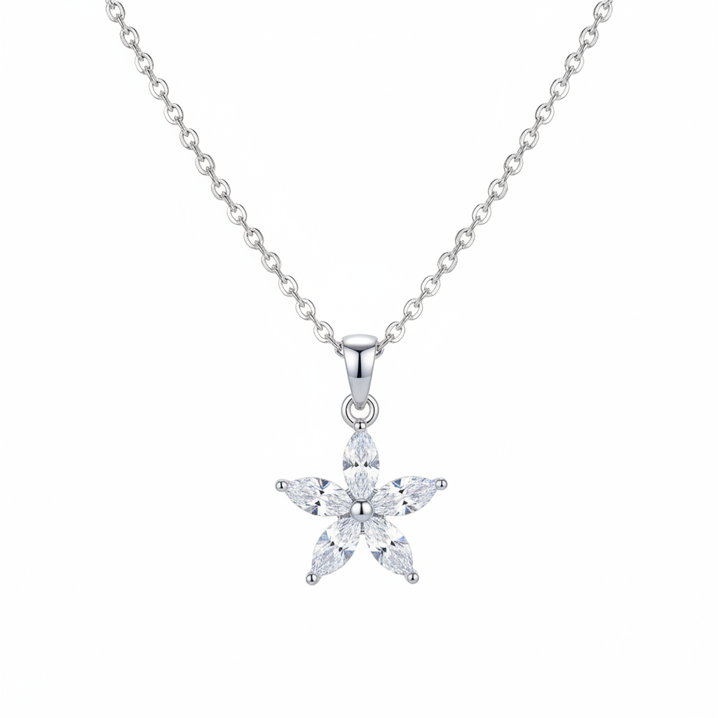 Crystal & Silvertone Marquise Flower Pendant Necklace