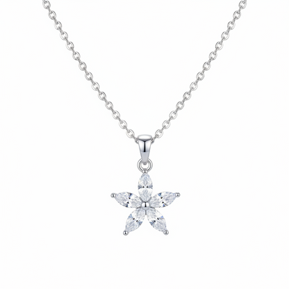 Crystal & Silvertone Marquise Flower Pendant Necklace