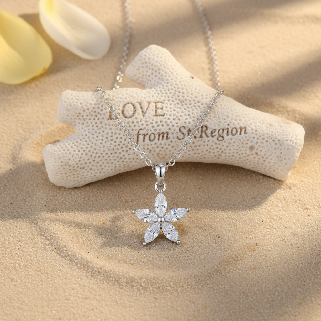 Crystal & Silvertone Marquise Flower Pendant Necklace