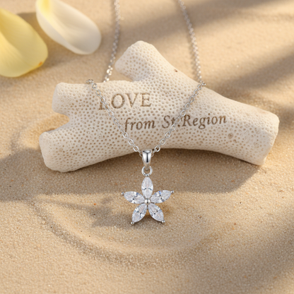 Crystal & Silvertone Marquise Flower Pendant Necklace