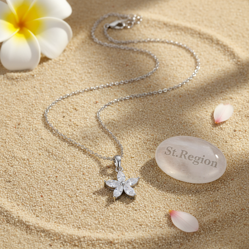 Crystal & Silvertone Marquise Flower Pendant Necklace