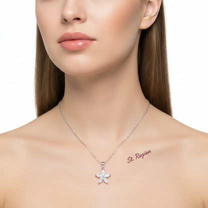 Crystal & Silvertone Marquise Flower Pendant Necklace