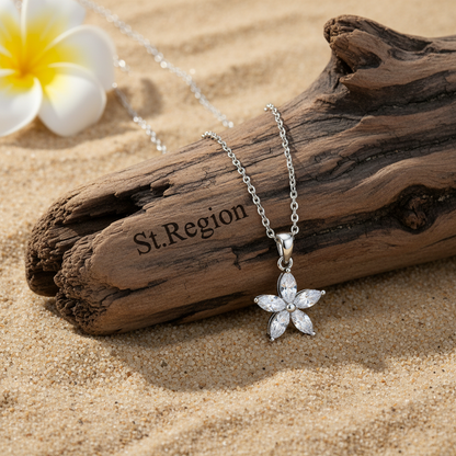 Crystal & Silvertone Marquise Flower Pendant Necklace