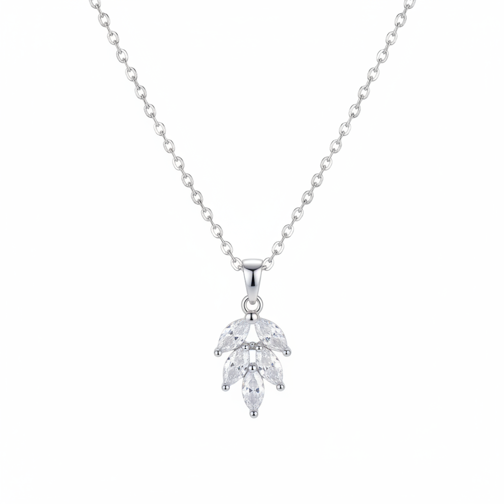 Marquise Crystal & Silvertone Leaves Pendant Necklace