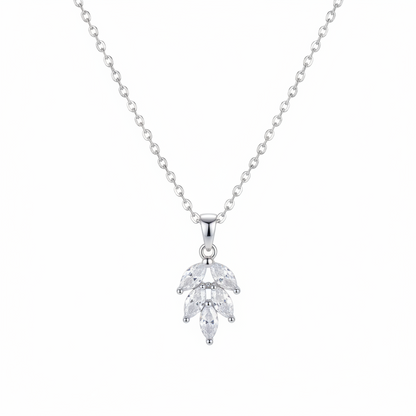Marquise Crystal & Silvertone Leaves Pendant Necklace