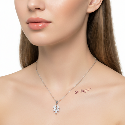 Marquise Crystal & Silvertone Leaves Pendant Necklace